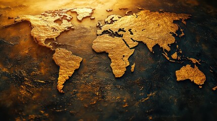 Golden world map textured background, global concept