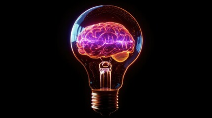 Abstract creativity concept with a glowing brain inside a lightbulb outline, symbolizing intelligence and innovation