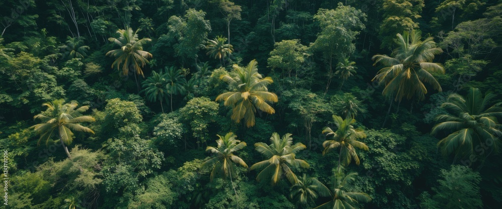 Aufkleber aerial view of lush tropical rainforest with dense foliage and copy space for text use in natural ba