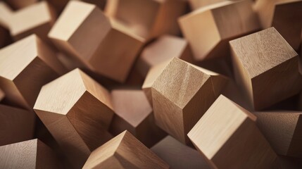 Wooden geometric cubes in a textured arrangement