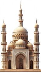 Grand beige mosque with multiple domes and minarets.