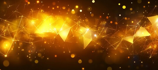 Golden Network Connections An Abstract Background with Light Points and Geometric Shapes