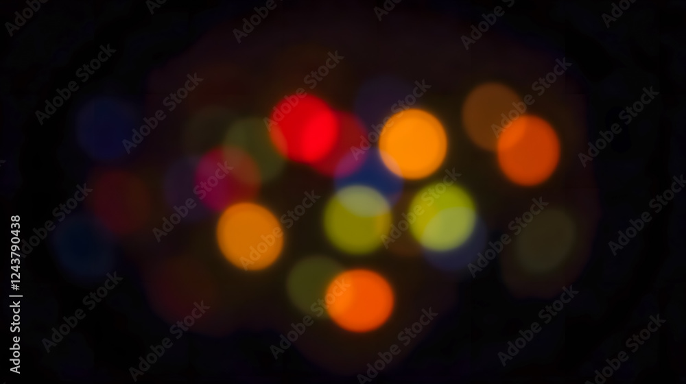 Poster colorful bokeh lights blurring in a dark background creating a dreamy and ethereal atmosphere for va