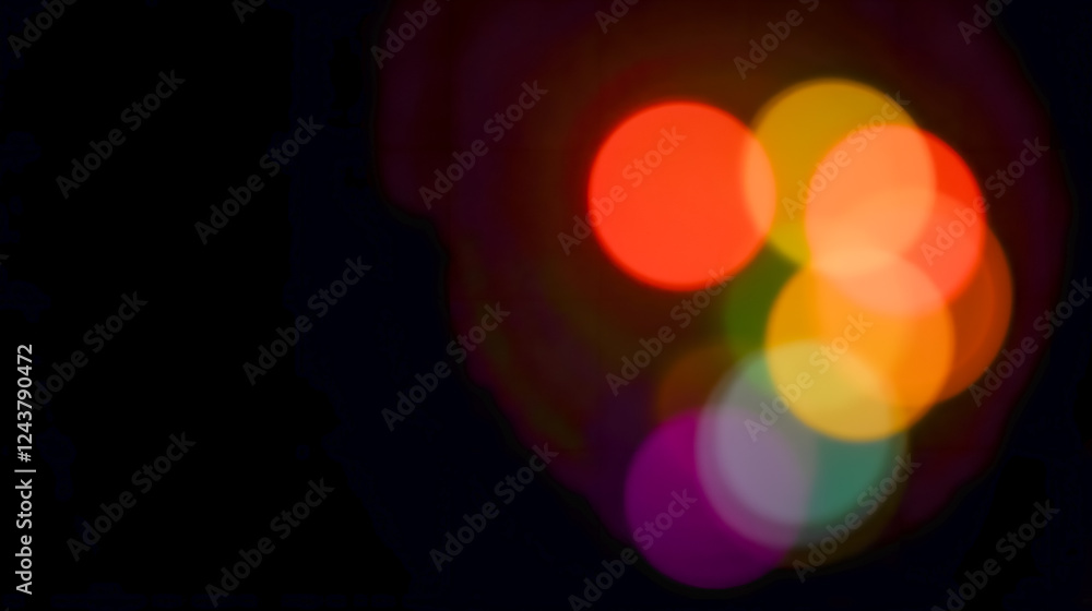 Poster vibrant abstract light circles in various colors creating a stunning bokeh effect against a dark bac