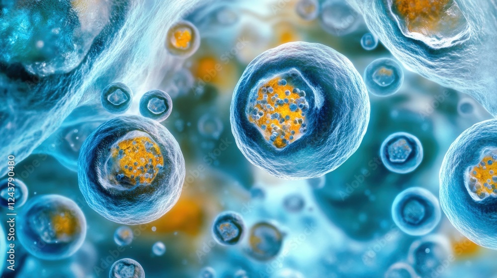 Poster high-resolution artistic representation of microorganisms and cells in abstract context illustrating