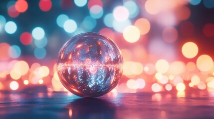 Ethereal floating transparent spheres with light refractions, soft-focus neon bokeh in the background, dreamy and surreal composition