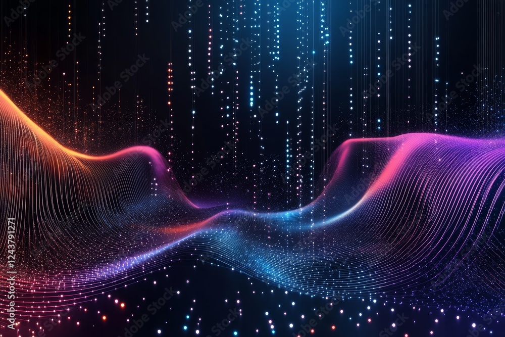 Poster this vibrant digital background features colorful data waves, perfect for highlighting tech processe