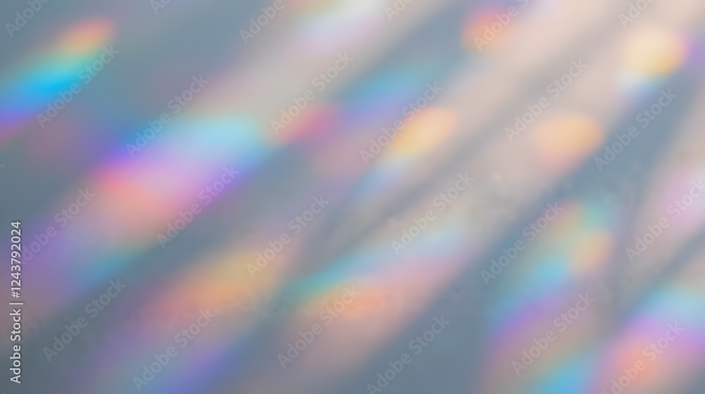 Poster soft abstract rainbow light reflections on calm surface with gentle color gradients and dreamlike at