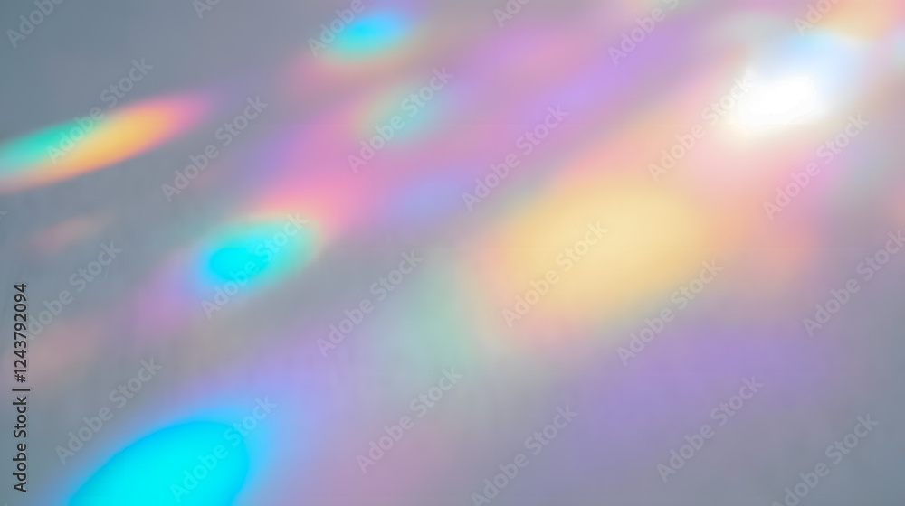 Poster colorful light reflections creating a vibrant abstract pattern on a smooth surface with a dreamy and