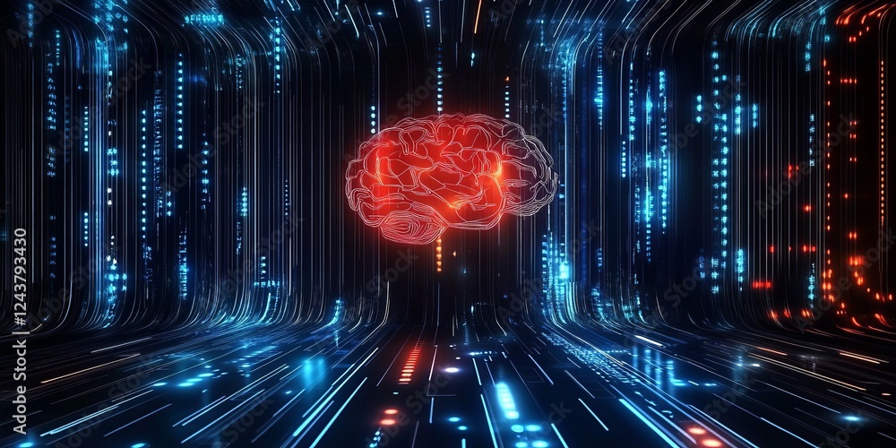 Poster a captivating digital environment highlighting advanced neural networks, seamless data transfer, and