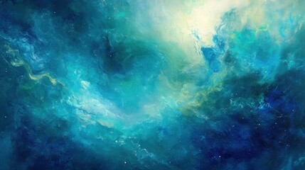 Fototapeta premium Glowing nebula-inspired fluid art, swirling paint with bright cyan and violet gradients, futuristic and ethereal composition