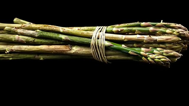 A Bundle of Fresh Green Asparagus Spears Tied with Raffia