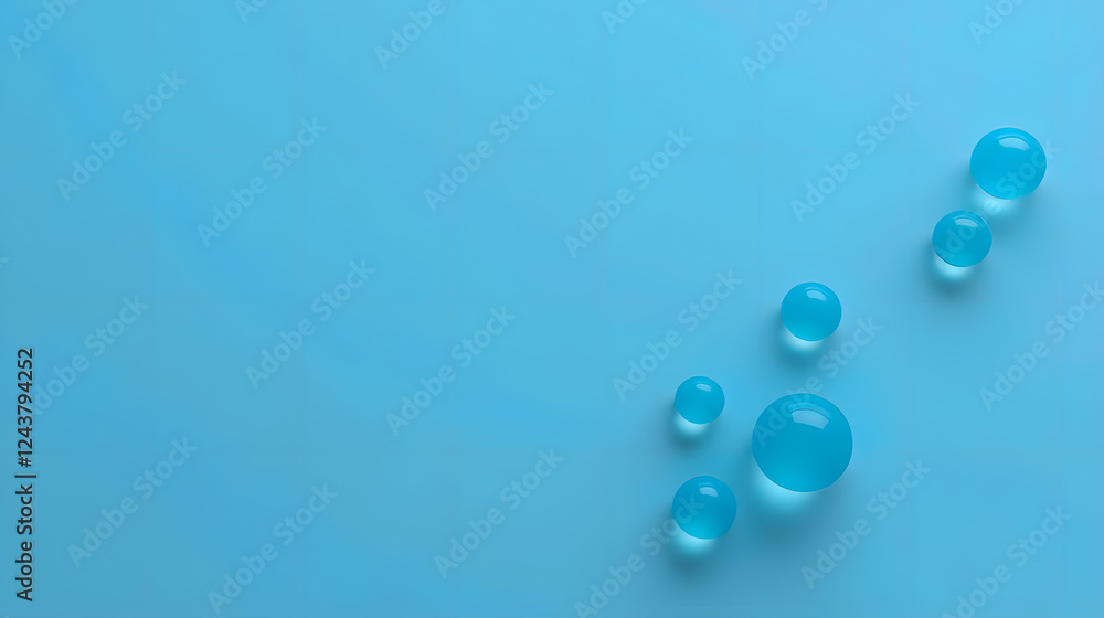 Poster water droplets on smooth blue background creating a serene and calming atmosphere for various design