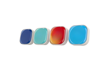 Four glossy icons with gradient hues transition from cool blues to fiery red, representing diverse themes or options in a modern interface design