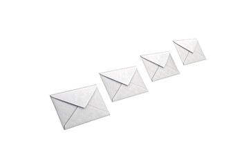 Four pristine white envelopes, neatly aligned, representing correspondence, communication, and traditional methods of exchanging messages