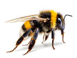 The cute bee looks to the right side.