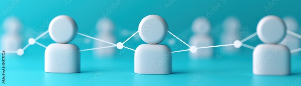 Poster the image features stylized figures connected by lines, symbolizing networking, communication, and c