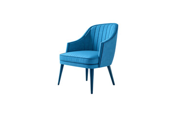 Fototapeta premium Sleek blue chair with vertical stripes, padded seating, and minimalist design, blending comfort with contemporary aesthetics