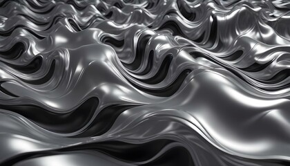 Obraz premium Fondo abstracto negro y plateado metálico que fluye con patrones suaves y ondulados