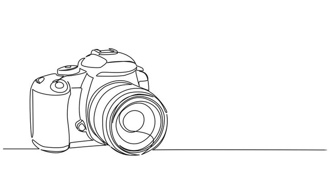 animated continuous single line drawing of DSLR camera, line art animation