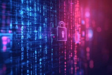 Obraz premium An abstract depiction of cybersecurity, with padlocks, encrypted codes, and binary digits in the background, minimal background with copy space