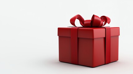 Fototapeta premium Red Gift Box With Ribbon Bow On White Background