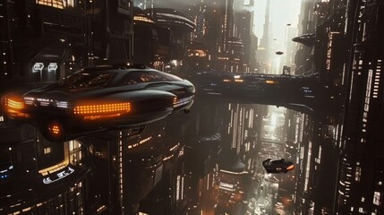 Cyberpunk cityscapes with neon lights and flying cars.