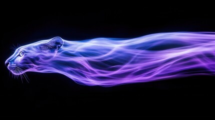 Fototapeta premium Long exposure shot of fluid light waves forming smooth glowing curves, electric purple and cyan hues, surreal and immersive effect