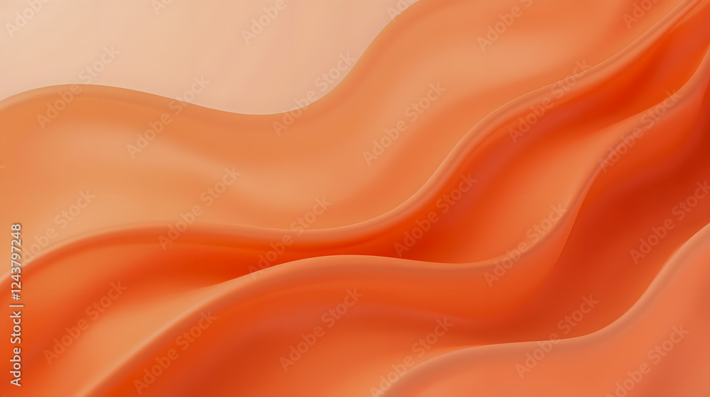 Poster soft orange waves of silk fabric gently flowing in an elegant abstract design for background or text