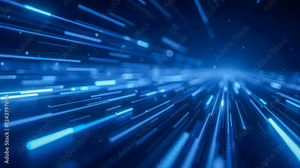 Poster dynamic blue light rays with speed effect creating a futuristic ambient background for technology an