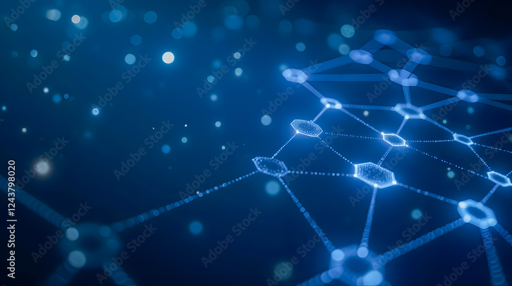 Poster futuristic abstract technology background with blue bokeh and geometric shapes representing data con