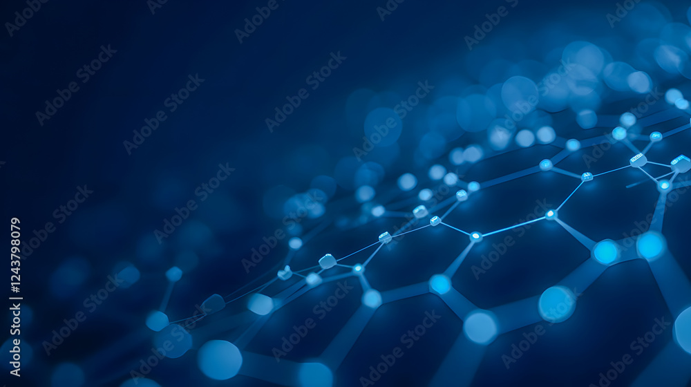 Poster abstract digital background with blue hexagonal structure and glowing dots representing technology a