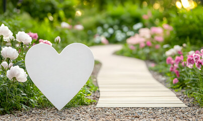 Heart-Shaped Decoration in Beautiful Flower Garden Pathway