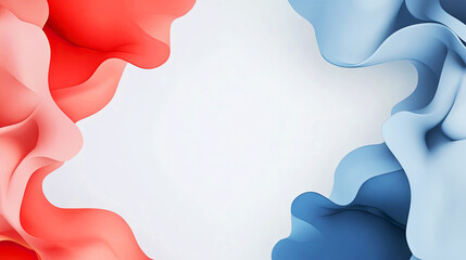 Flowing fabric-like folds in red and blue framing a white center