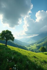 Obraz premium Low-hanging clouds casting dappled shadows on a landscape, landscape, lighting, natural light