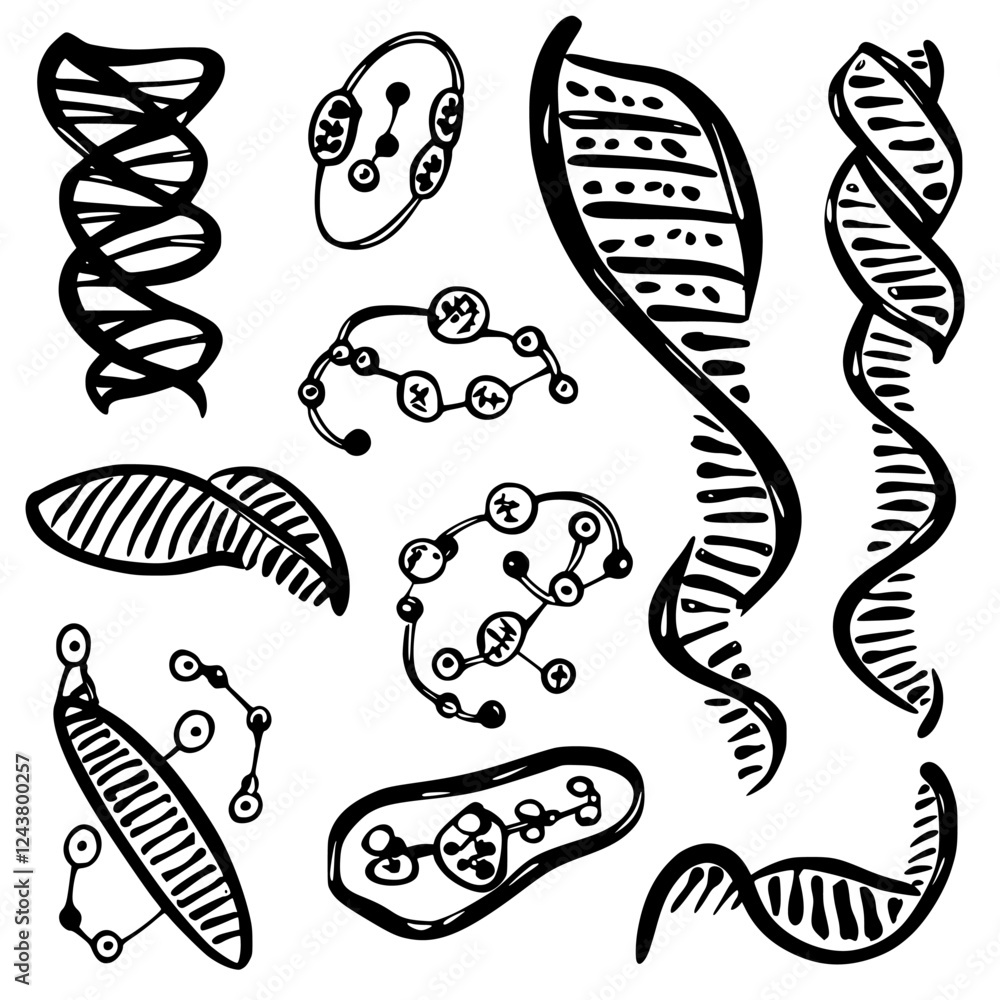 Poster patterns of molecular structures and dna strands illustrate biological diversity in a dynamic and ar