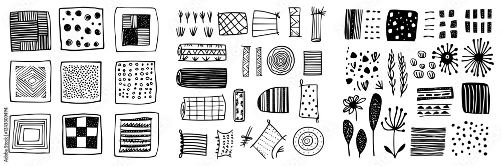 Poster abstract patterns and designs featuring various shapes and lines in a monochrome style showcasing cr