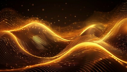 a mesmerizing abstract wave pattern illuminated by glowing particles creating a sense of depth and fluidity in vibrant golden hues