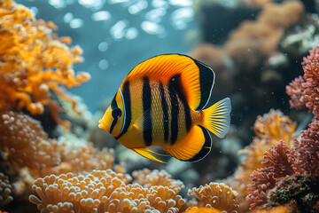 Underwater Tropical Corals Reef with colorful sea fish. Marine life sea world. Tropical colourful underwater seascape.