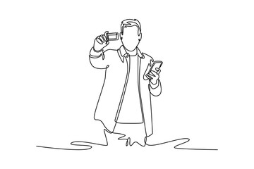 Bank activity concept. Single line draw design vector graphic illustration.