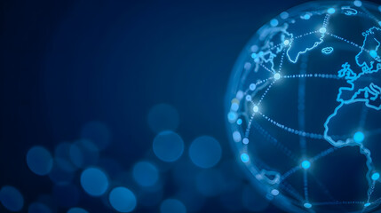 Digital Global Network Background with Connected Points and Lines on a Blue Sphere Representing International Communication and Technology Trends