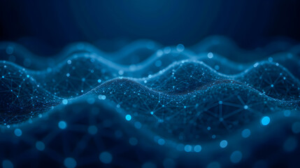 Fototapeta premium Abstract Blue Wave Pattern with Connecting Dots and Lines Representing Data Flow and Network Connections in a Digital Space