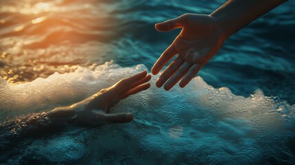Hands Reaching for Help Over Water – A Symbol of Support and Hope