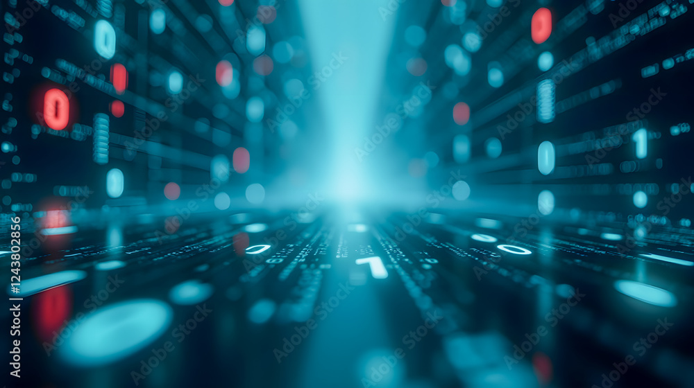 Poster futuristic digital data stream with binary code in a 3d environment for technology and innovation th