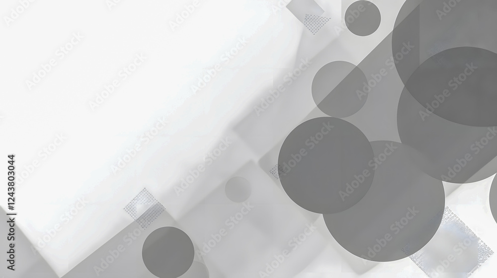 Poster abstract composition with circles and geometric shapes in soft gray and white tones for modern desig