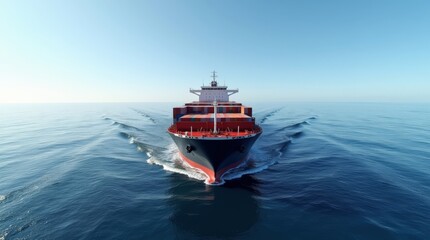 Large Cargo Ship Navigating Calm Waters Under a Clear Blue Sky