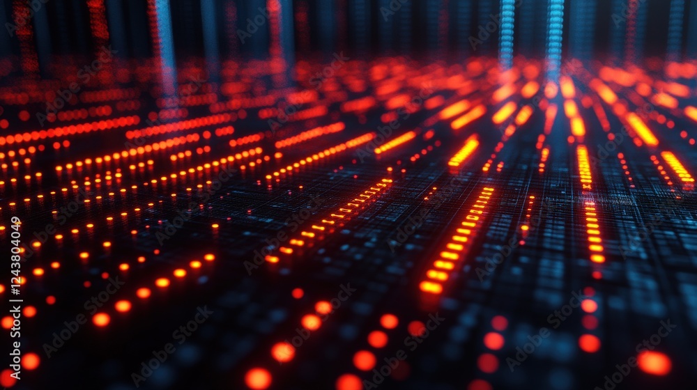 Aufkleber abstract representation of digital data flow with glowing red and blue lights on a dark background