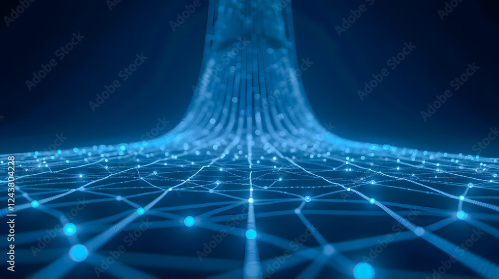 Poster abstract digital network representation with intricate blue connecting lines and glowing nodes creat