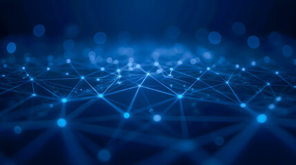 Blue Abstract Technology Background with Network Connections, Dots, and Lights for Digital, Communication, and Data Concepts