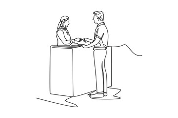 Bank activity concept. Single line draw design vector graphic illustration.	